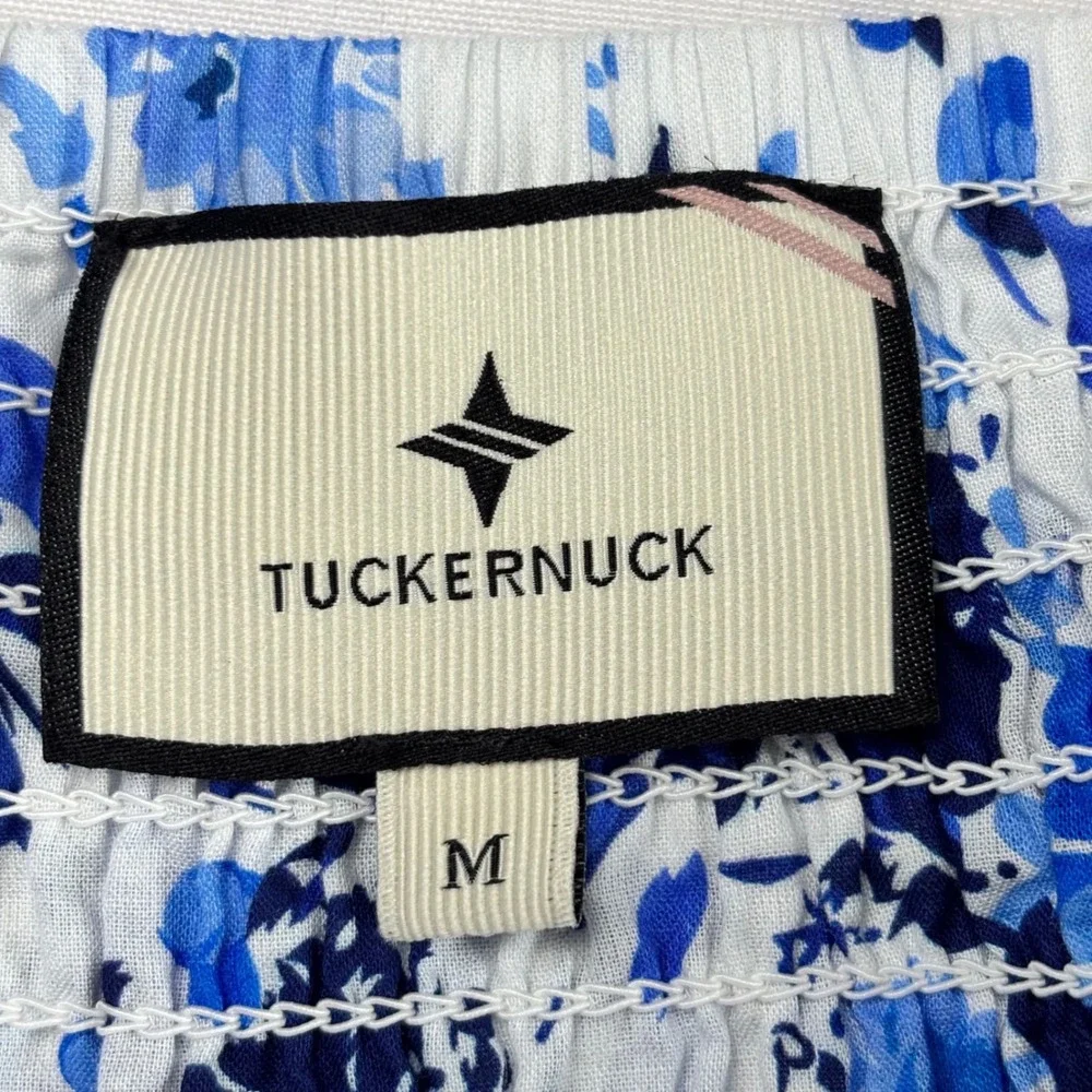 Tuckernuck Blue Floral Smocked Square Neck Cotton Puff Sleeve Blouse Medium